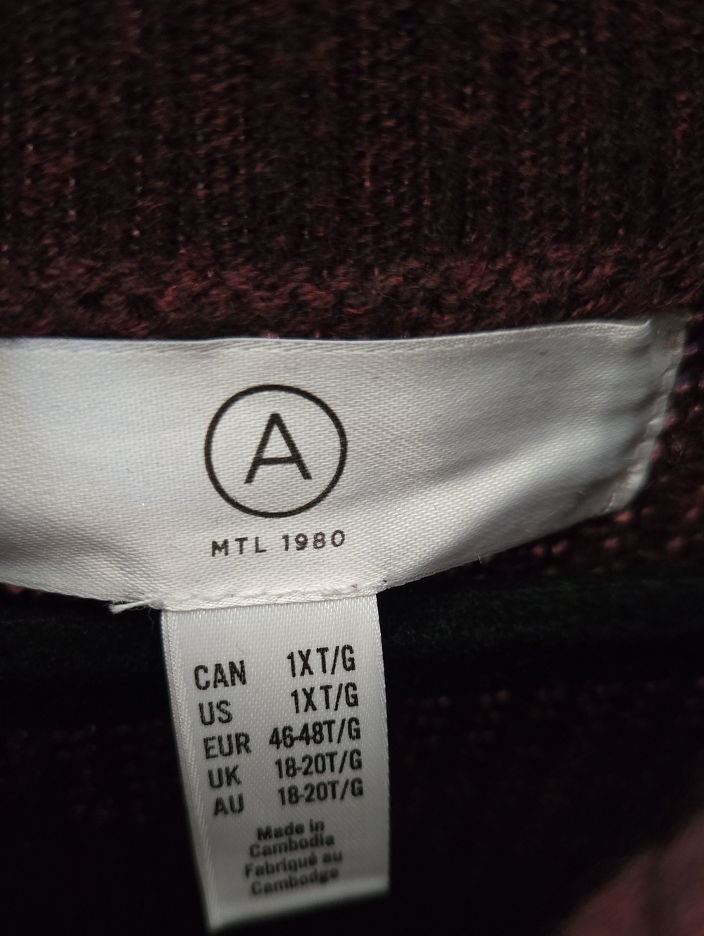 MTL 1980 Burgundy Mock Neck Knit Tunic Sweater Size 1X - Picture 5 of 6